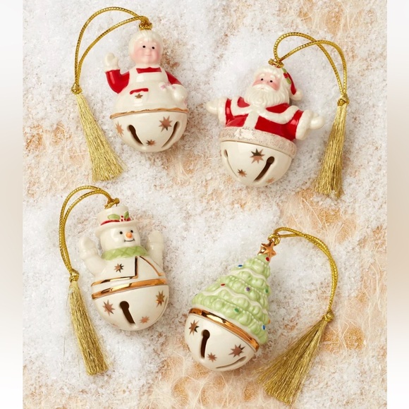 LENOX Jingle Bells Ornaments Set of 4 Porcelain Christmas Figures 2.5” NEW - Picture 2 of 6